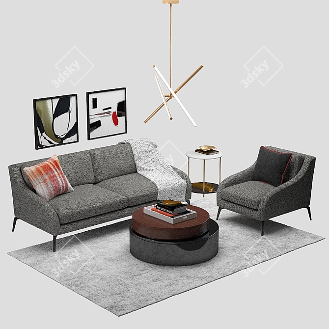 West Elm Alto Sofa Chair Set: Modern Elegance Combo 3D model image 1