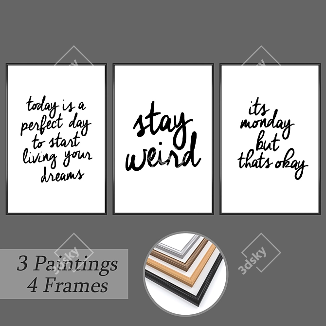 Elegant Wall Art Set with Frames 3D model image 1