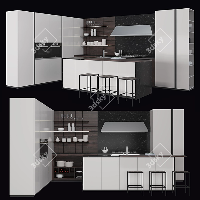 Industrial Line Kitchen 3 3D model image 1