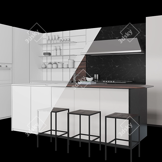 Industrial Line Kitchen 3 3D model image 3