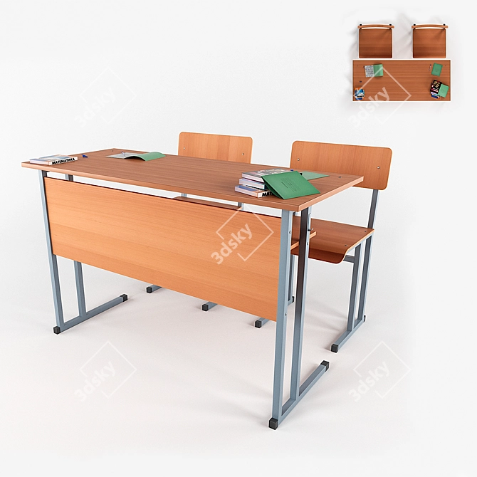 Elegant Desk and Chairs Set 3D model image 1