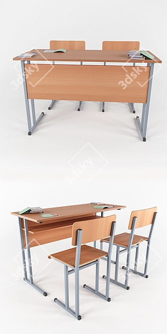 Elegant Desk and Chairs Set 3D model image 2