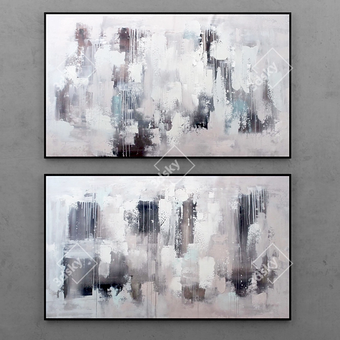 Abstract Expressions: Grey & White Paintings 3D model image 1