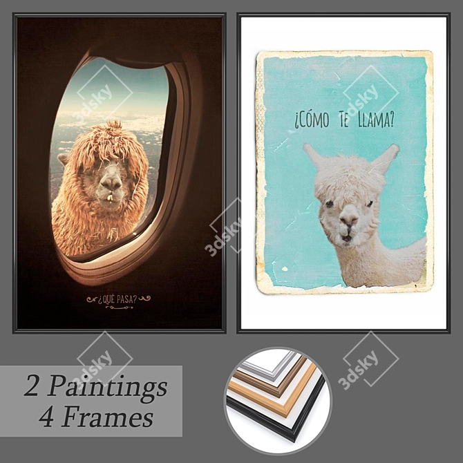 Wall Art Set: No 344 - 2 Paintings, 4 Frame Options 3D model image 1