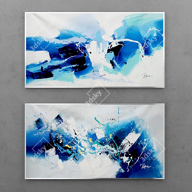 Minimalistic Blue and White Abstract Painting 3D model image 1