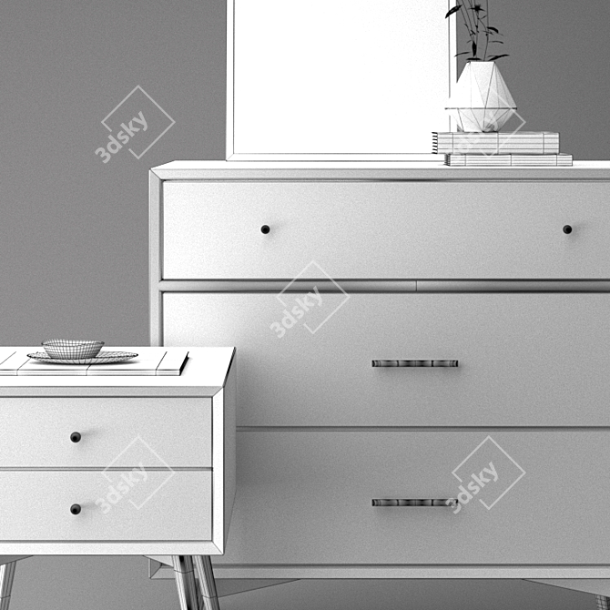 Mid-Century Nightstand + Dresser Set 3D model image 1