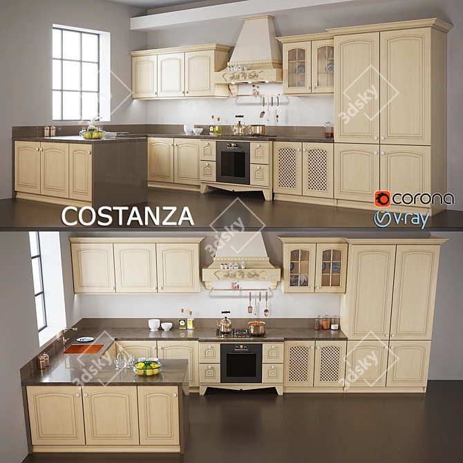 COSTANZA Classic Collection: Elegant Corner Kitchen 3D model image 1