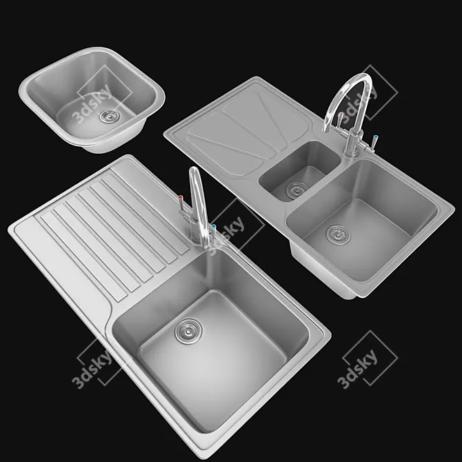 3-in-1 Kitchen Sink & Faucet Set 3D model image 2