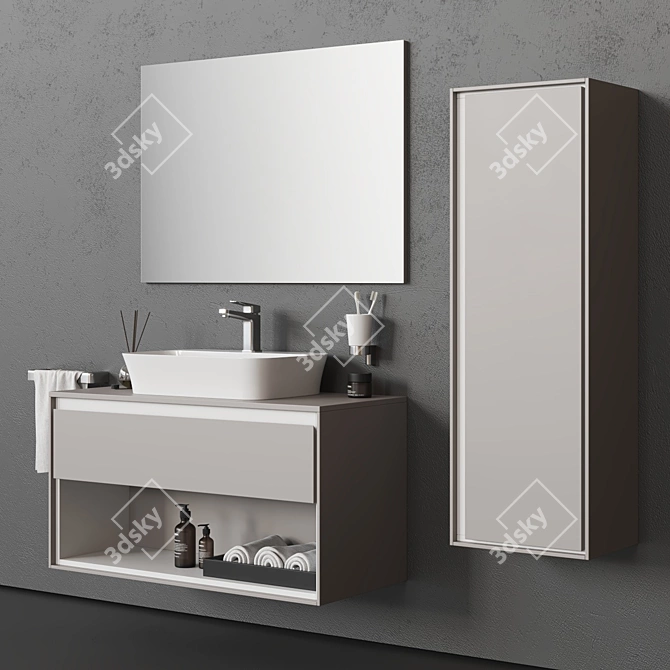 Elegant Lacquered Vanity Unit with Drawers 3D model image 1