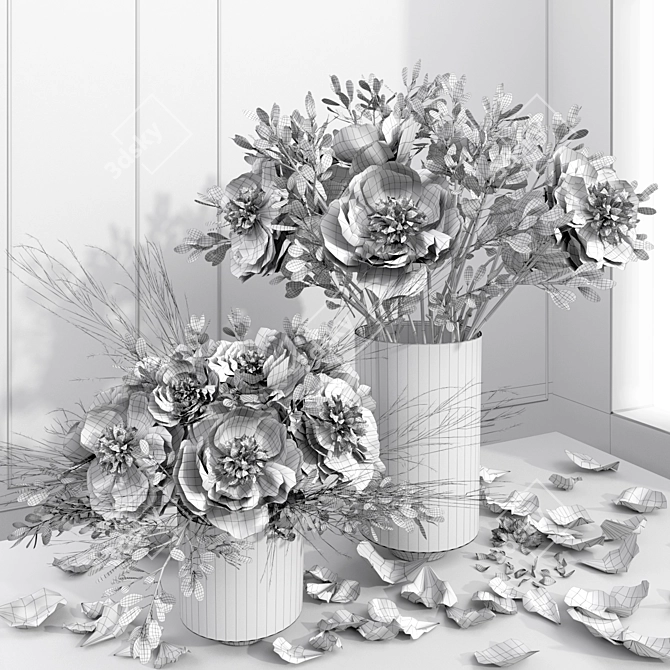 Elegant White Peony Vase 3D model image 2