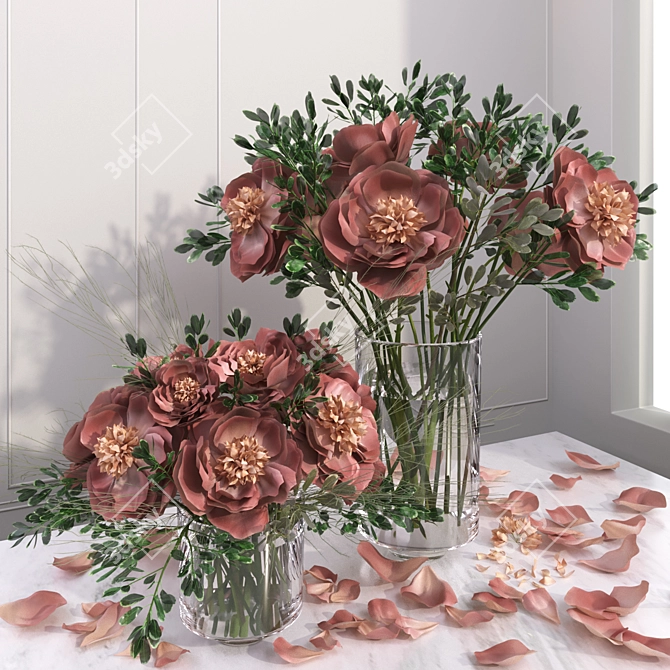 Elegant Peony Vase Collection 3D model image 1