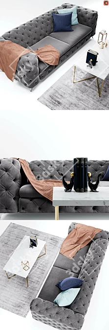Elegant Kogut Chesterfield Sofa 3D model image 2