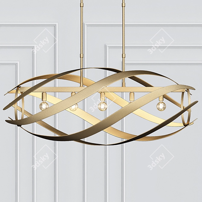 Elegant Trephine Gold Leaf Chandelier 3D model image 1