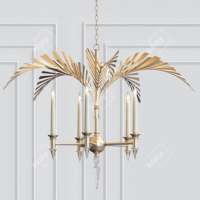 Handcrafted Palm Frond Chandelier with Crystal Accents 3D model image 1