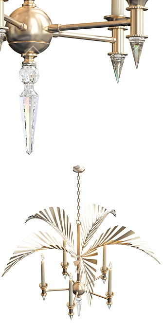 Handcrafted Palm Frond Chandelier with Crystal Accents 3D model image 2