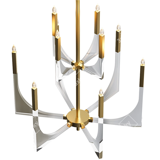 Modern Acrylic Brass Chandelier 3D model image 2