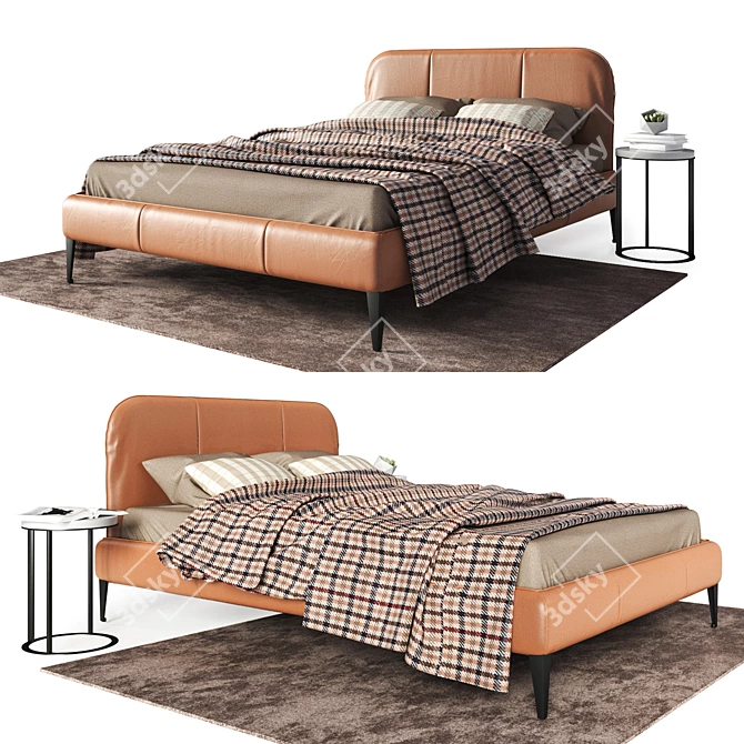 Aris Leather Bed Set with Lithos Table & Décor 3D model image 1