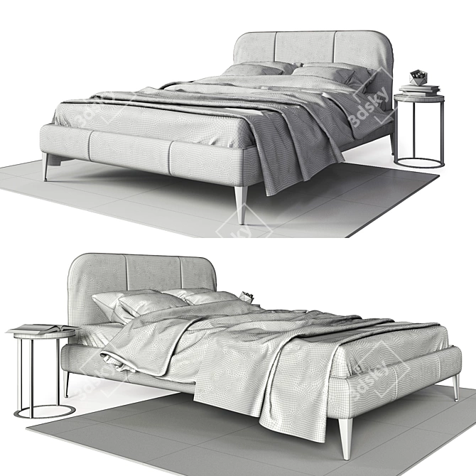 Aris Leather Bed Set with Lithos Table & Décor 3D model image 3