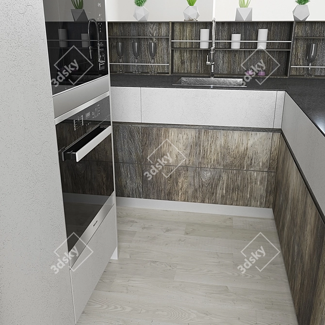 Rustic Oldwood Kitchen 3D model image 3