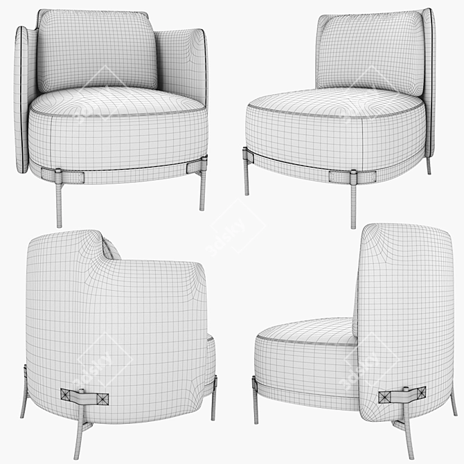 Tape Leather Armchairs: Dark & White 3D model image 3
