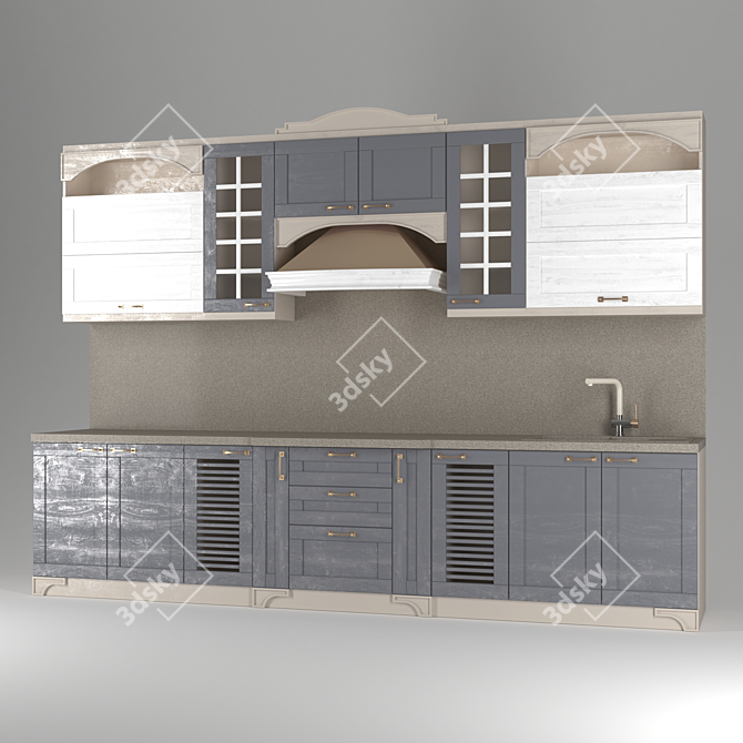 Ultimate Kitchen Block: 3415mm Length, LMDF Material, MDF Veneer Facades, 900mm Extractor 3D model image 1