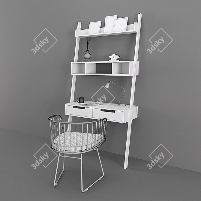 Stylish Workplace Set: Desk, Chair, Lamp, Clock 3D model image 2