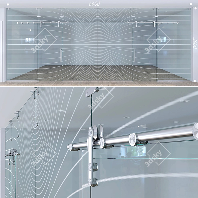 Modern Glass Partition with Sliding Doors 3D model image 1