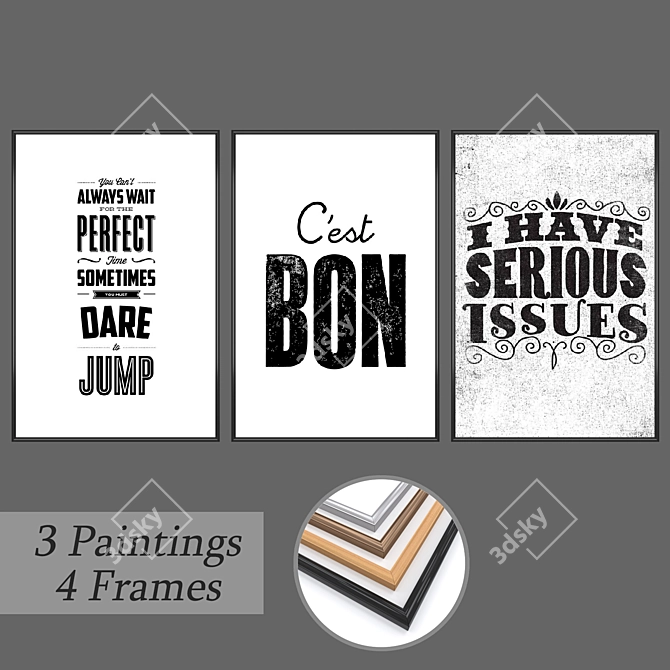 Gallery Set: No 367 - 3 Paintings with 4 Frame Options 3D model image 1