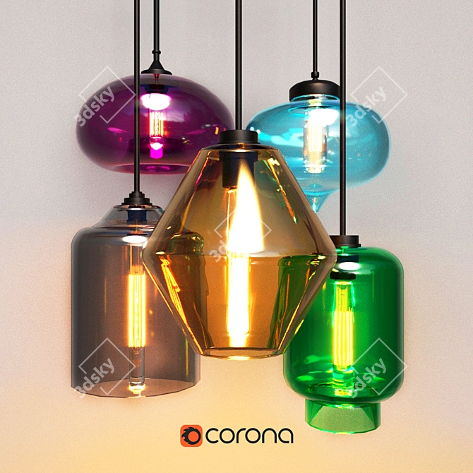 Multicolor Glass Loft Lighting 3D model image 1