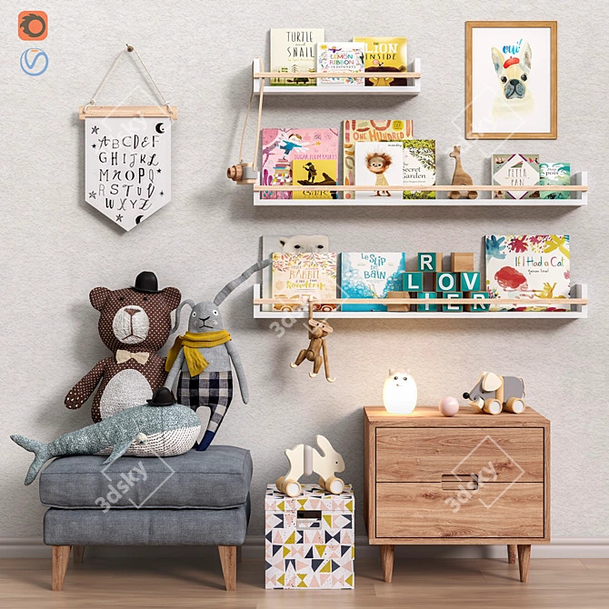 Kids Playroom Set: Furniture, Toys, Decor 3D model image 1