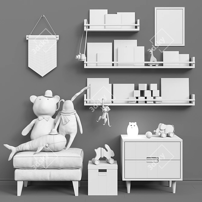 Kids Playroom Set: Furniture, Toys, Decor 3D model image 3
