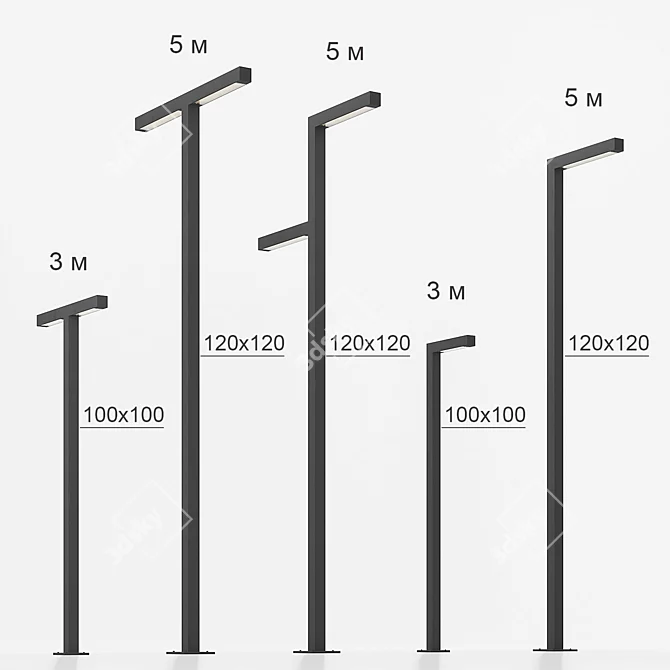 Steel Profile Streetlights, Black Finish 3D model image 1