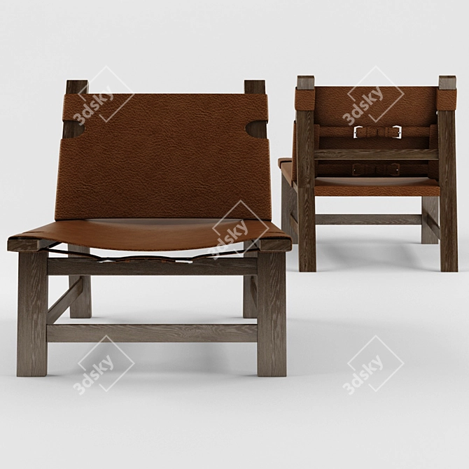 Danish Design Leather Sling Chair 3D model image 2