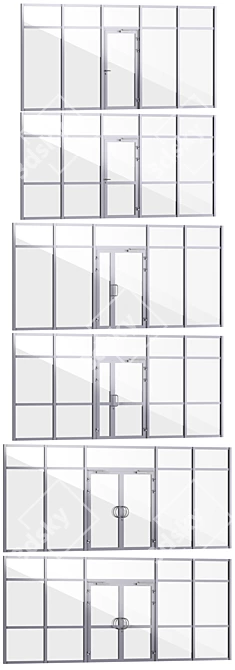 Fireproof Glass Doors & Partitions + Handles 3D model image 3