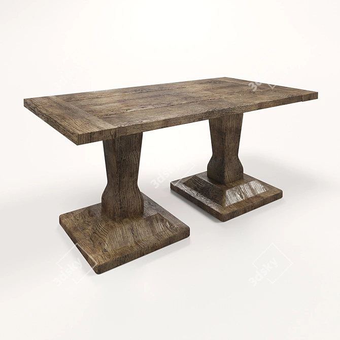 Rustic Wooden Table Set 3D model image 1