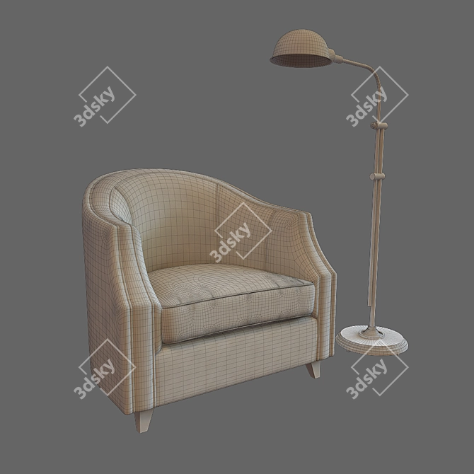 Elegant Seams Chair and Lamp 3D model image 3