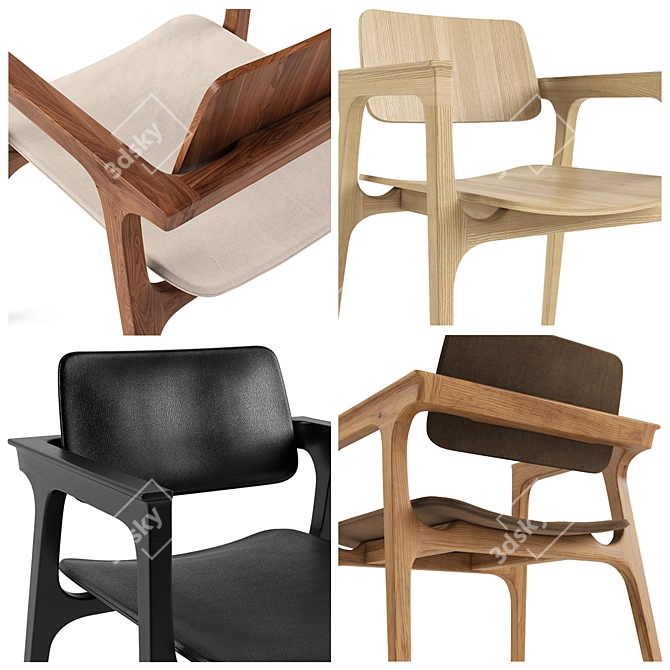 Ditta Madeira Chair: 3 Variations, 4 Wood & 3 Fabric Options 3D model image 2