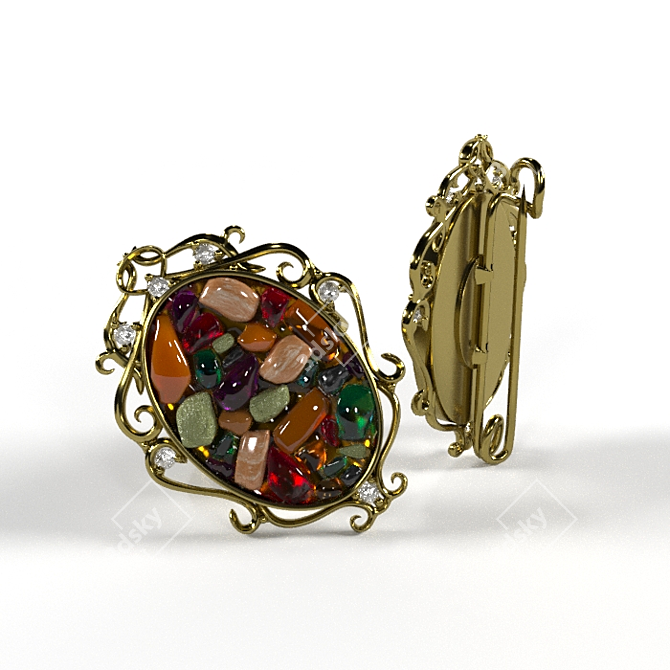 Antique-inspired Carved Ring with Gemstones 3D model image 2