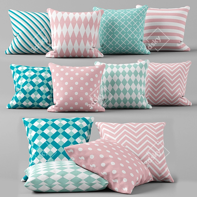 Mint & Pink Pillow Set | 12 PC Set 3D model image 1