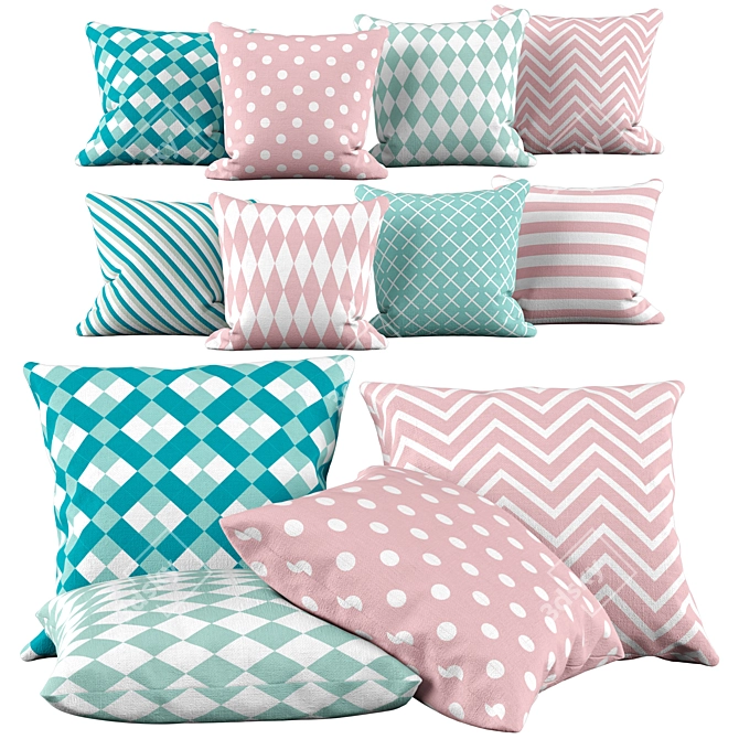 Mint & Pink Pillow Set | 12 PC Set 3D model image 2