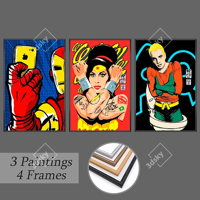 3-Piece Wall Painting Set with Multiple Frame Options 3D model image 1