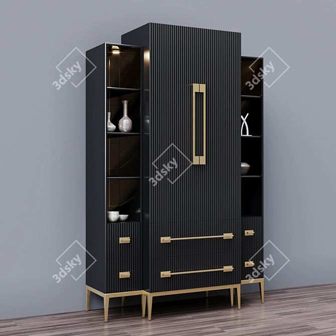 Ebony Satin Tall Cabinet: Elegant Storage Solution 3D model image 1