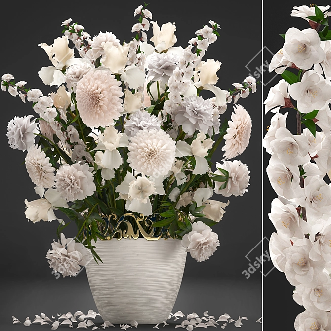 Spring Blossom Bouquet: Peonies, Irises, and Dahlias 3D model image 1