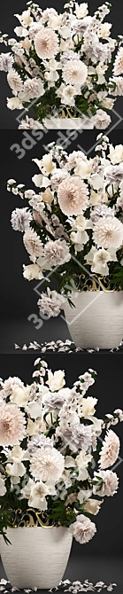 Spring Blossom Bouquet: Peonies, Irises, and Dahlias 3D model image 2