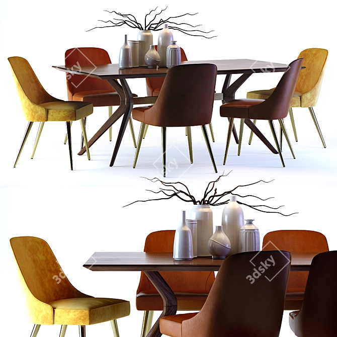 Mid-Century Leather Chair and Wright Table Set 3D model image 1