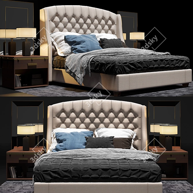 Rustic Elegance: Restoration Hardware Tufted Bed 3D model image 1