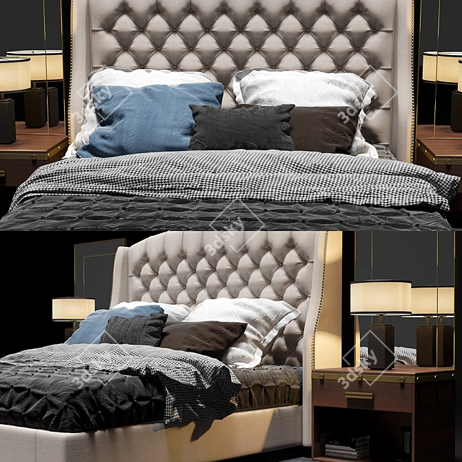 Rustic Elegance: Restoration Hardware Tufted Bed 3D model image 2