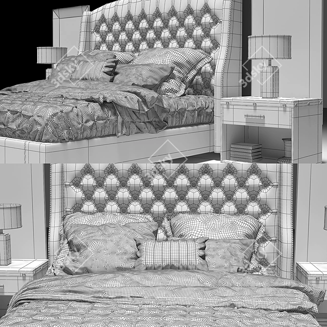 Rustic Elegance: Restoration Hardware Tufted Bed 3D model image 3