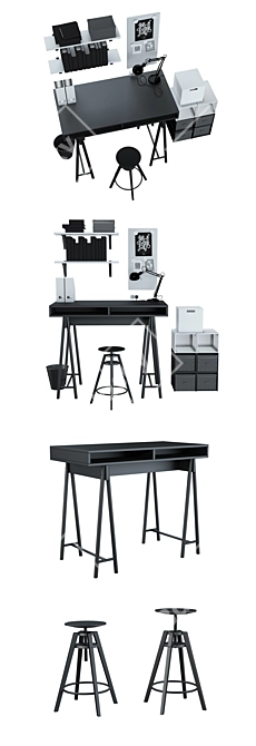 Modern Black and White IKEA Work Zone Set 3D model image 2