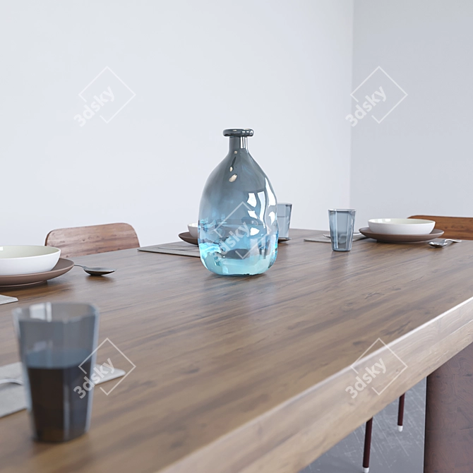 Rustic Wood Dining Table 3D model image 2